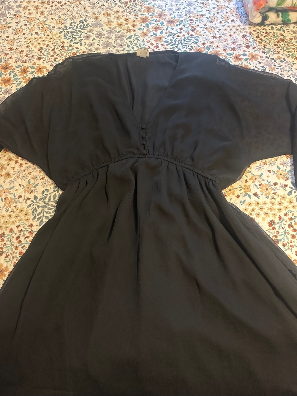 A New Day Black Midi Dress with V-Neck and Button Detail